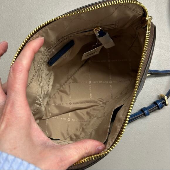 Michael Kors Crossbody Purse Cindy Dome Blue Center Stripe Brown MK Logo Bag NWT - Picture 7 of 8